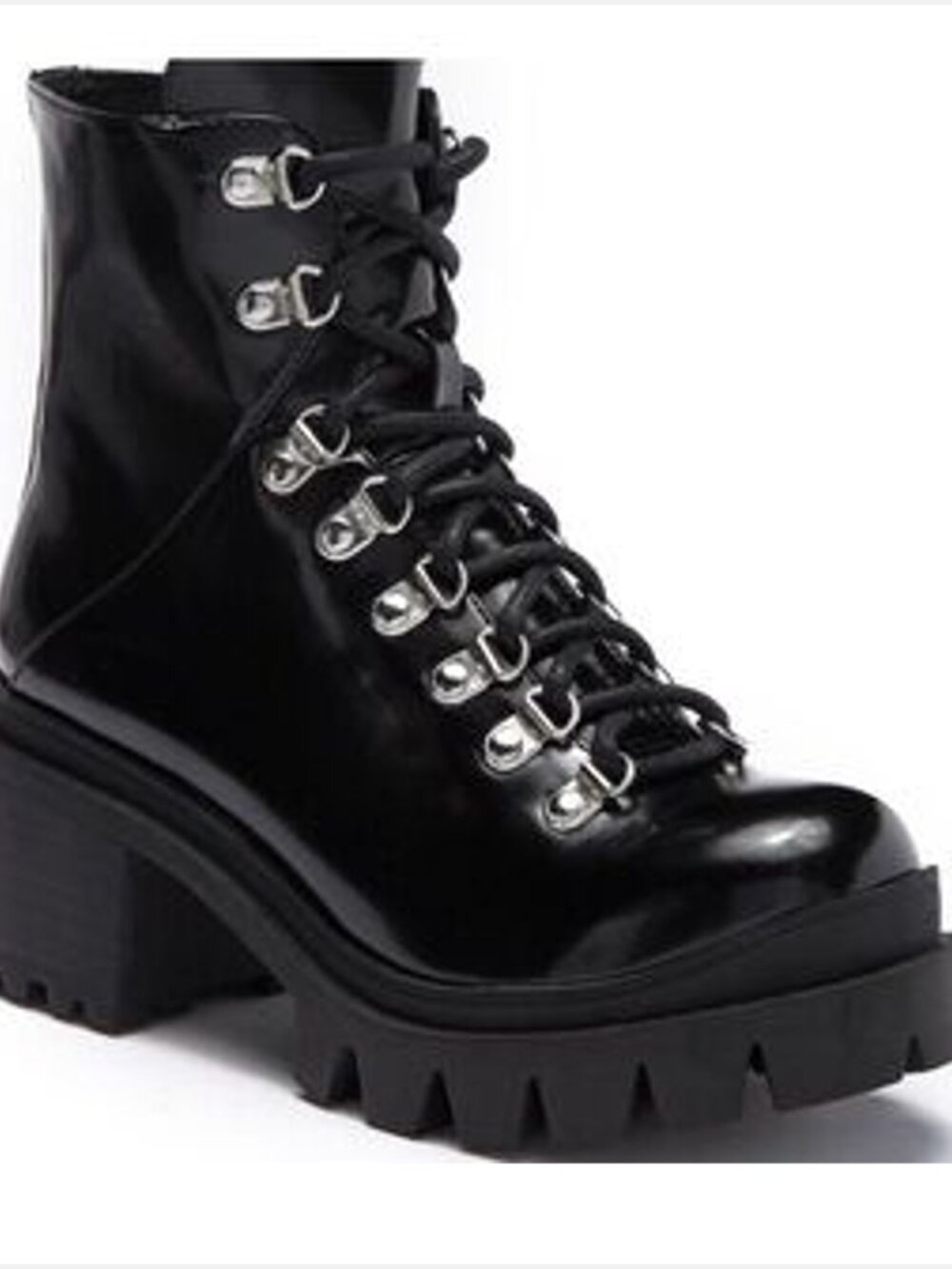 Jeffrey Campbell MARBEL Black Patent Leather Combat Boots Women US 7.5M
